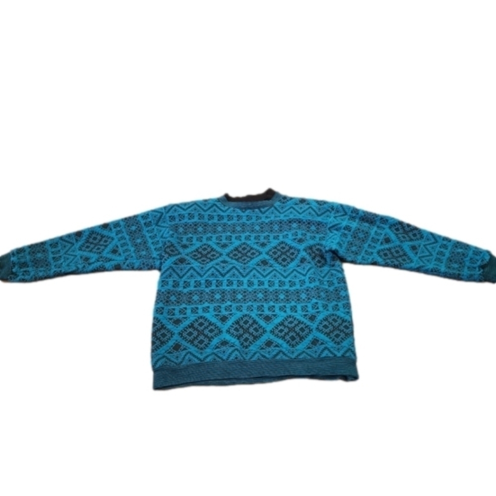 Vintage kathleen usherwood for periphery medium petite  teal geo knit sweater